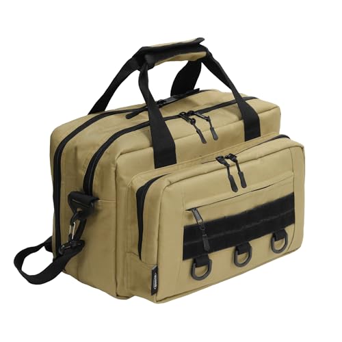 Gun Range Bag for Handguns - 2-Firearm Pistol Case Khaki