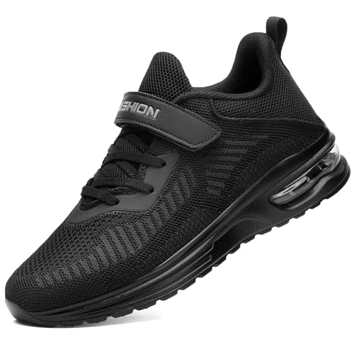 Baskets Garçon Respirant Enfant Chaussures de Sports en Salle Fille Low Top Sneakers,Noir Pur,32 EU