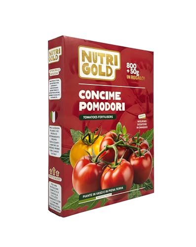 NutriGold® concime Pomodori | Fertilizzante per Tutte le Varietà di Pomodoro - Ricco di Azoto, Fosforo e Potassio 100% Naturale - Nutrienti di 1^ Scelta a Km 0 - Formato Solido da 800g + 50g Omaggio