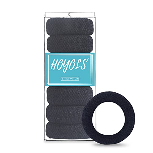 HOYOLS Large Black Hair Ties for Thick Hair Soft Seamless Cotton Ponytail Holders