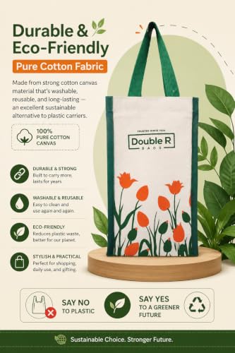 Image of DOUBLE R BAGS Tote Travel Canvas Water Bottle Bag Carrier - (Off-White, 12 x 6 x 3 cm) Pack of 6