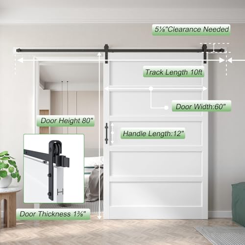Image of 60inx80in Barn Door White with 10FT Sliding Door Hardware Kit Included & Handle,MDF,Solid PVC Surface,DIY Assembly,5-Panel