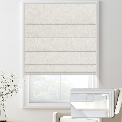 Doing-X No Drill Blackout Roman Shades for Indoor Windows Cordless Roman Blinds Linen No Tools Window Shades Easy to Install Window Blinds for Home Bedroom Blackout-Linen Beige 22 W x 48 H