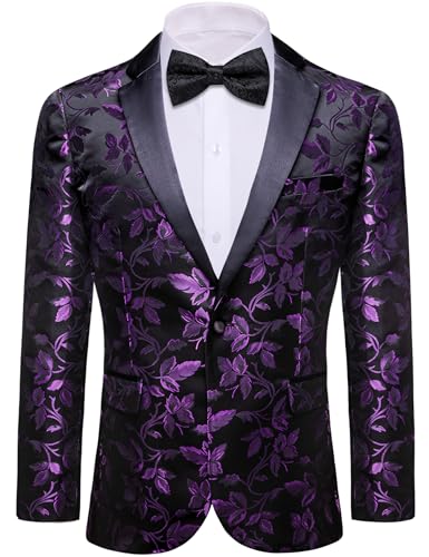 Image of Barry.Wang Mens Floral Blazer Suit Jacket Notched Lapel Casual Sport Coat | Flowers Jacquard One Button Tuxedo for Prom Wedding Party Disco Dinner Banquet Cocktail Homecoming Travel,Regular Fit