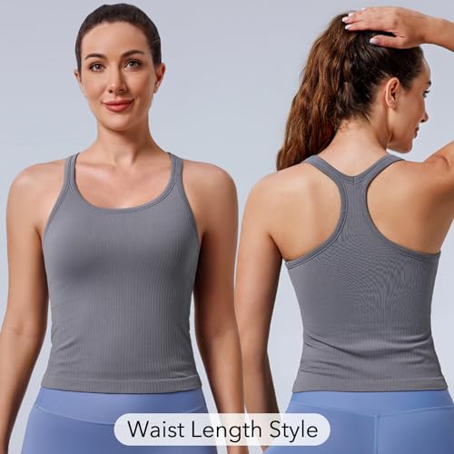 Image of Women's Workout Tank Tops, with Built in Bra Racerback Seamless Crop Tops | Removable Pads, 1 /2 /3 Pack, A-D Cup, High Support, Wireless, Full Coverage, Camisole Sport Tanks, for Yoga Gym Exercise Daily