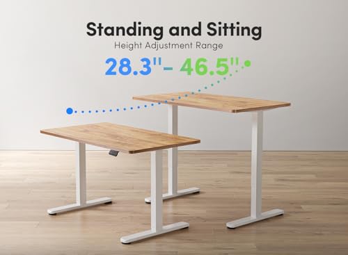 Image of FEZIBO Electric Standing Desk, 63 x 24 Inches Height Adjustable Table, Ergonomic Home Office Furniture with Splice Board, White Frame /Light Rustic Brown Tabletop