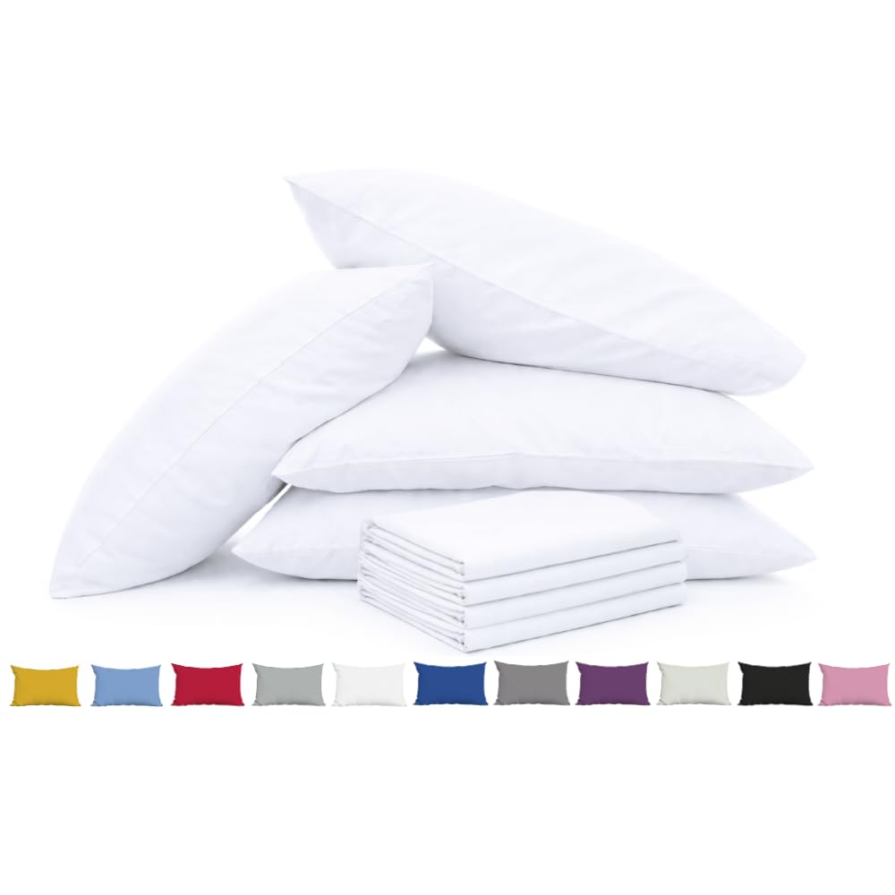 Pillow Cases 4 Pack White - 100% Brushed Microfibre UK-Standard Size 50x75cm Envelope Closure Pillowcases - OEKO-TEX Certified, Wrinkle & Fade Resistant Pillow Covers (Pack of 4, White) — image 1