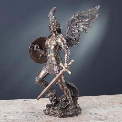 Estatua de San Miguel Arcángel 12.5 pulg. Resina y Bronce miniatura 4