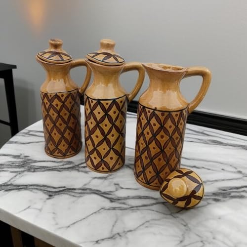 Image of MALAIKAH Ceramic Oil Dispenser Pack of 3 for Kitchen, Dining, Gifting, Home & Kitchen Decor