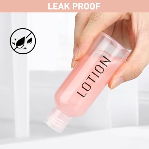 Travel Bottles for Toiletries 3.4oz/100ml 4 Pack TSA Approved Leak-Proof Travel Size Containers Squeezable Empty Plastic Toiletry Bottles Pre-printed Shampoo, Conditioner, Body Wash (Clear)4