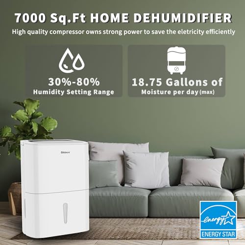 Image of Shinco 7,000 Sq.Ft Energy Star Dehumidifier with Pump and WIFI, Ideal for Large Industrial Rooms and Home Basements, Efficient Moisture Removal and Humidity Control, 1.85 Gallons Water Tank