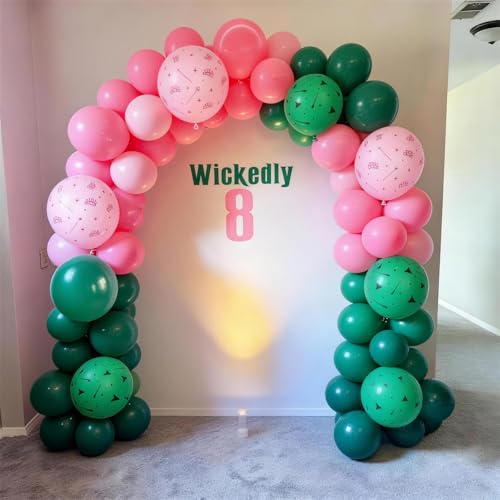 Image of Jobkoo Pink and Green Balloons 12 Inch Dark Green Light Pale Pink Printed Birthday Latex Balloons for Girls Wizard Decor Baby Shower Bachelorette Party Decorations Supplies
