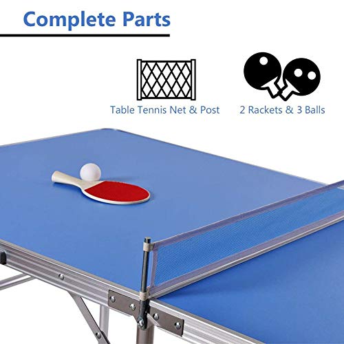 TIXBYGO Tischtennisplatte mit Netz 2 Schlägern und 3 Bälle Tischtennistisch klappbar Tragbarer Ping Pong Tisch aus MDF-Platte Tischtennis Platte mit Griff Campingtisch Metallrahmen 152x76x76cm – Bild 6