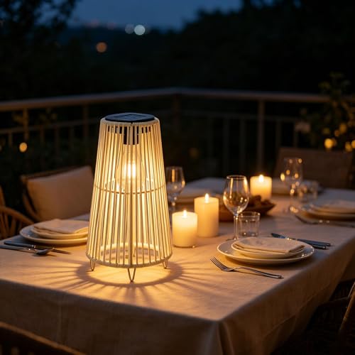 Image of Solar Floor Lamp Rattan Solar Lanterns Outdoor Waterproof for Patio Decor, Rattan Wicker Lights Hand Woven Lamp for Garden, Yard, Pathway, Driveway and Porche Gifts for Women Men (Brown)