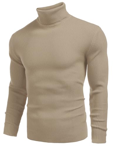 Image of COOFANDY Mens Ribbed Slim Fit Knitted Pullover Casual Turtleneck Sweater