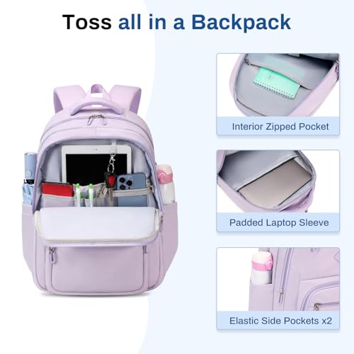 Sisipoet School Backpack for Girls, Lightweight Kids Bookbag Classic College Backpack for Teen Women with Luggage Strap, Age 8-18 Years Old, Purple by Sisipoet - Used condition - Image 7