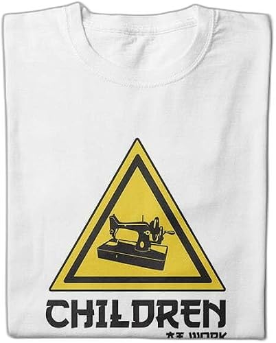 Children at Work Graphic T-Shirt, White, Cotton, Large