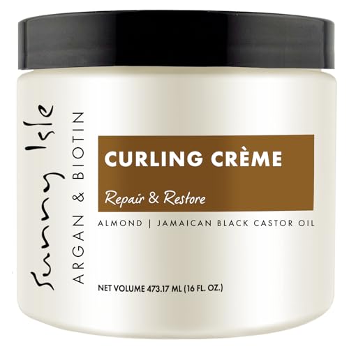 Sunny Isle Argan and Biotin Curling Crème 16oz | Biotin and Jamaican Black Castor Oil Infused |...