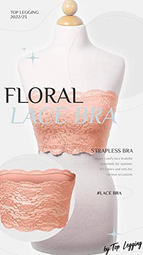 Tl Women's 3 Piece Or Single Floral Lace Strapless Bra, Seamless Tube Top Bandeau Bralettes With Stertchy Chest Wrap Set2-Khaki_Nude Medium #TOP5