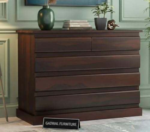 Image of Wooden Chest of Drawers for Living Room with 5 Drawer - Solid Wood Chest of Drawers Wooden Drawer Cabinet Chest of Drawer for Bedroom Storage Cabinet