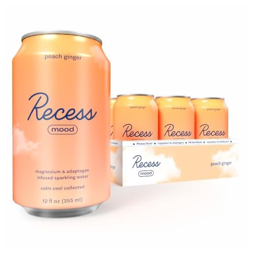 Recess Mood Magnesium Supplement Drink Calming Beverage, 12 Ounce, Pack of 12 (Peach Ginger, 12 Pack)