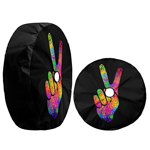 Image of Hippie Two Fingers Symbols Peace Sign Spare Tire Cover with Backup Camera Hole Wheel Tire Cover Fit Trailer, RV, SUV and Many Vehicle 17inch