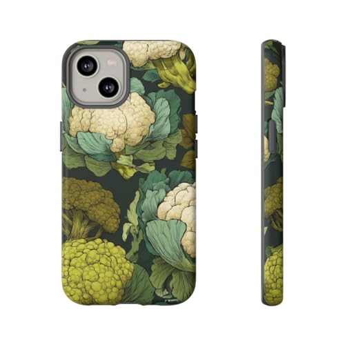 Coque rigide iPhone 14 vert mat aux finitions soignées et motif artistique fait main