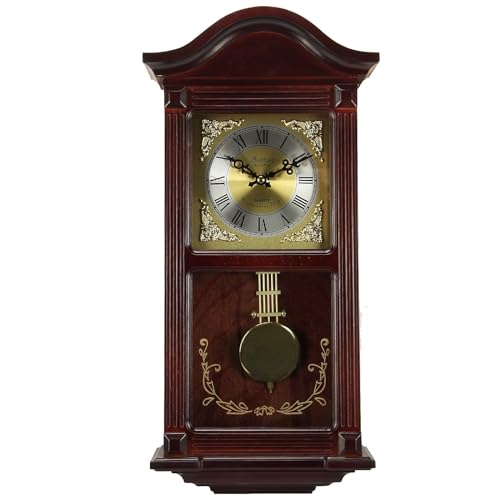 Bedford Clock Collection BED1423MAH Small Wood Wall Clock with Brass