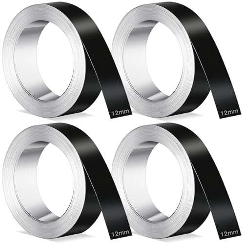 4 Pcs 1/2 Inch x 21 ft Stainless Steel Embossing Tape Compatible with Dymo Embossing Label Maker Non-adhesive Stainless Steel Tape Compatible with Dymo M1011/m11 for Plants Farm Industry (Black)