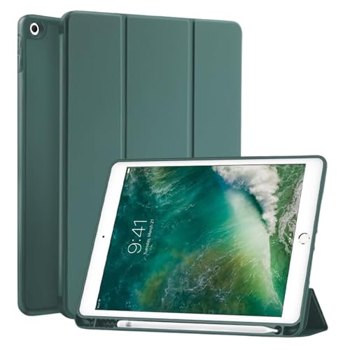 Image of M Cart Smart Case iPad 7 (2019) / iPad 8 (2020) / iPad 9 (2021) 10.2 inch Flip Cover | Leather Finish Flip Cover Shockproof Back Case for iPad 7 / iPad 8 / iPad 9 (10.2 in) (Trifold Green)