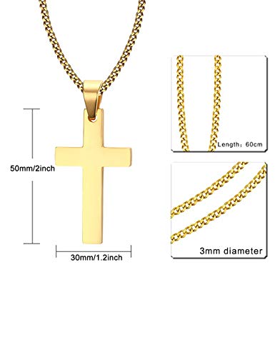 Speedrid Cross Necklace, Stainless Steel Silver/Gold Pendant Chain, 23.34 Inch Pendant Necklace For Adult (Gold) #TOP2