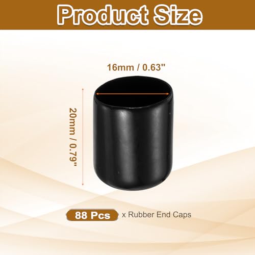 Image of uxcell 88Pcs Rubber End Caps, 16mm(5 /8 inch) ID Round Screw Thread Protectors Flexible Screw Bolt Covers Caps for Metal Tube Rod Bolt, Black