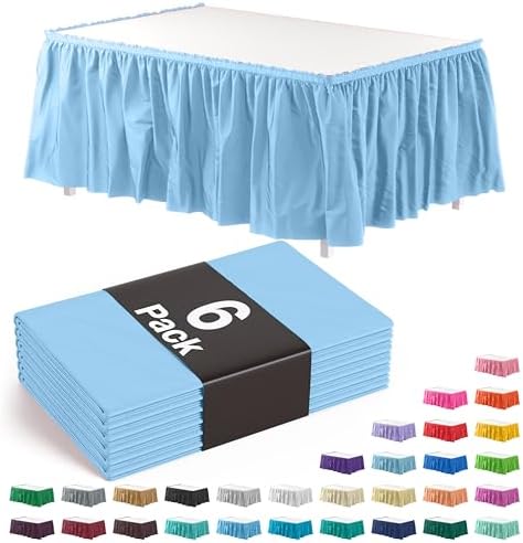 thumbnail image 2 of Meccanixity Plastic Table Skirt - 29"x14ft Disposable Party Decor (Light Blue) 2 of 14