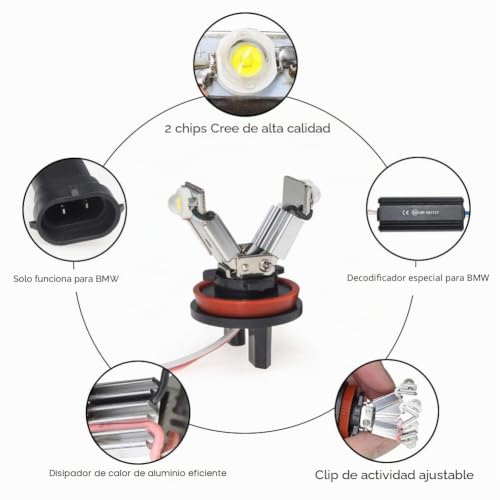 Bombillas H8 LED Angel Eyes 12W para BMW E90 E92 X5 E70 Z4 E89 Sin Error CANBUS 3