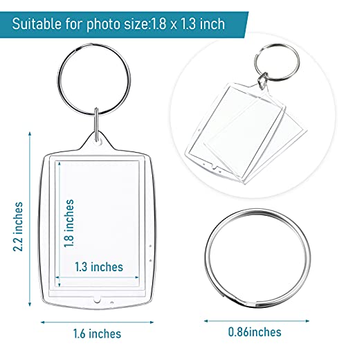 MTLEE 150 Pcs Photo Insert Keychain Clear Acrylic Picture Keychains Picture Frame Key Chain Blank Photo Keychains(Square)