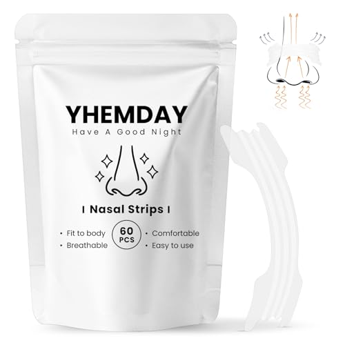 Yhemday Nasal Strips for Nasal Congestion Relief 60 Count Extra Clear Drug-Free Nose Strips Breathing