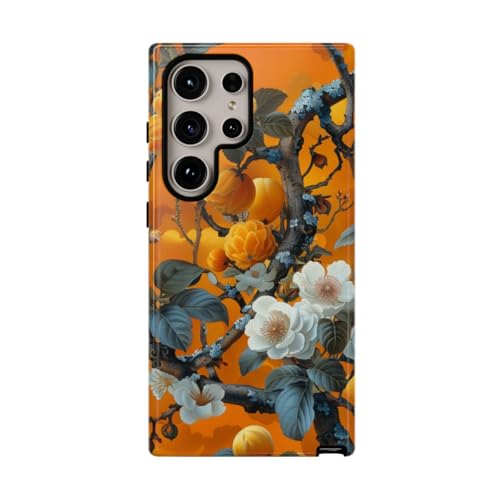 Coque Samsung S24 Ultra fleurs orange pour sublimer vos photos de voyage style rétro chic