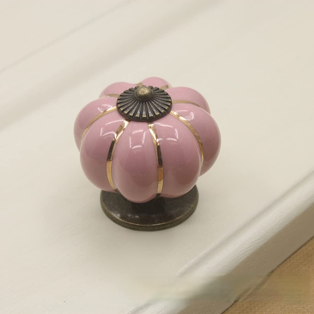 Bouton en céramique citrouille rose et bleu pour tiroir rétro