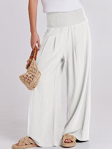 ANRABESS Women Linen Palazzo Pants Summer Boho Wide Leg High Waist Casual Lounge Pant 2025 Beach Travel Vacation Outfits - Image 3