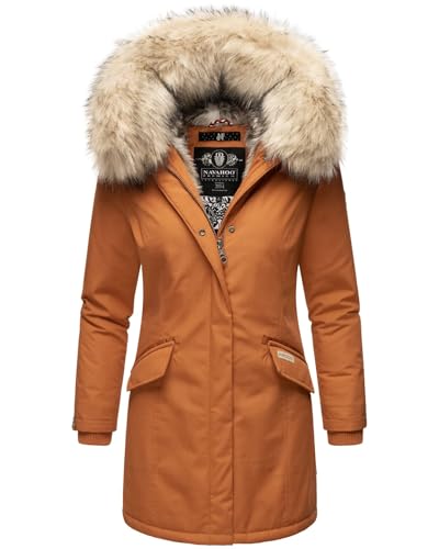 Navahoo Parka d'hiver pour femme avec capuche en fourrure synthétique Premium B669, Cannelle, XS