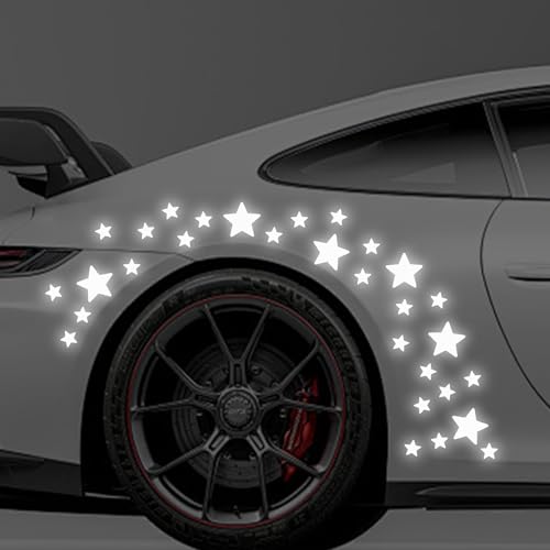 Leniutor 30Pcs Star Vinyl Decal For Cars, High Intensity Reflective Diy Stickers For Window Bumper Mirror Laptop Decals Waterproof Night Safety Sign Car Stickers (White)