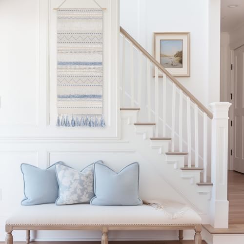 BlissBlush Long Vertical Wall Hanging Tapestry Coastal Blue Woven Boho Farmhouse Décor Tassel Handmade Wall Art Decoration for Bedroom Living Room Dorm Nursery Apartment, 16x39 INCH - Image 6