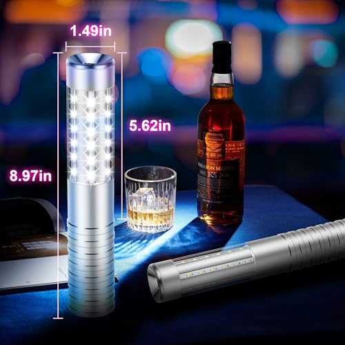 Bottle Service Light 2 Pack, Rechargeable LED Strobe Baton Light, Reusable LED Champagne Bottle Handheld Light Topper for Bar Nightclub Concert Event Outdoor