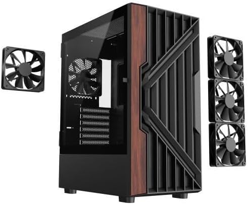 DIYPC DIY-G18-WD Black USB3.0 /Type C ATX Mid Tower Gaming Computer Case w/Tempered Glass Side Panel and Walnut Wood Front Panel