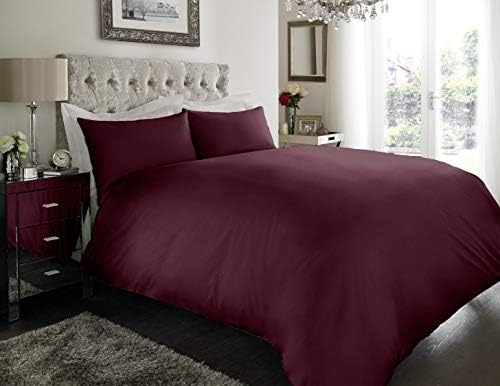 Crescent Collection Plain Duvet Cover With Pillowcase Percale Quilt Cover Bedding Set (Burgundy, Single)