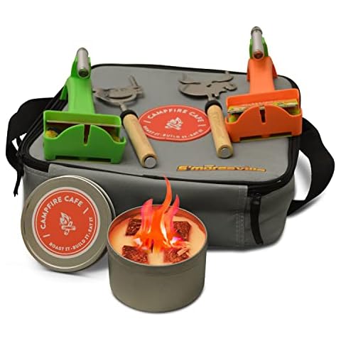FIREBUGGZ Ultimate S'mores Kit - 34-Inch Telescoping Stainless Steel Animal Shaped Head Marshmallow Roasting Sticks, S'mores Builders with Flashlights, Mini Portable Campfire Tin and Bag Cover