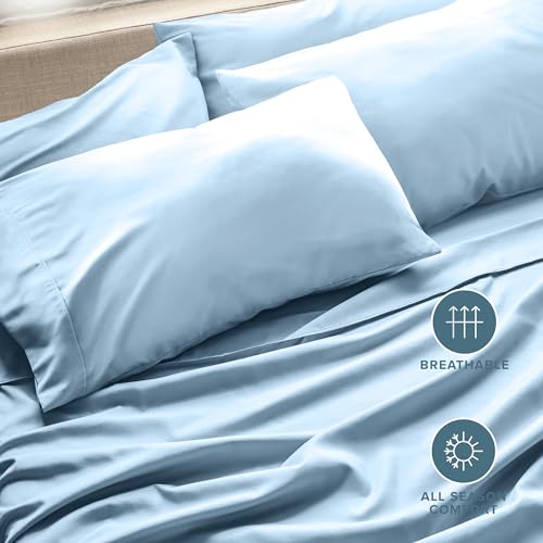 Image of Bare Home Microfiber Bulk Pillow Cases - Standard /Queen Size Set of 4 - Cooling Pillowcases - Double Brushed - Light Blue Pillowcases 4 Pack - Easy Care (Standard - 4 Pack, Light Blue)