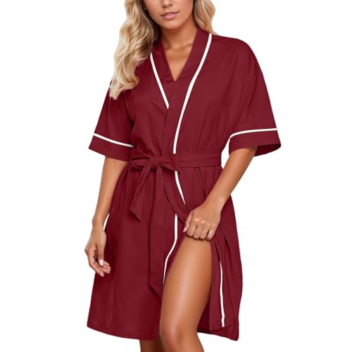 Chemise de nuit col V WWricotta femme douce sans manches mi-longue ceinture