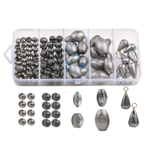 FOLANDO Juego de 106 pesas de pesca, broches de pesca de huevos, pesas de pesca en agua salada y agua dulce, 1,2 g/2 g/5 g/7 g/10 g/20 g T41040106