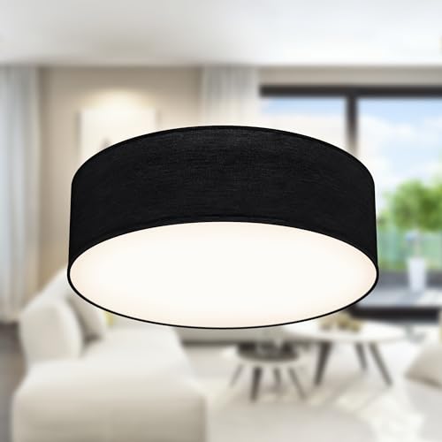 B.K.Licht - Plafonnier avec abat-jour en tissu, douille E27, max. 40 watts, lustre, lustre salon, lustre chambre, luminaire plafonnier, lustre cuisine, plafonnier salon, 30x10 cm, noir